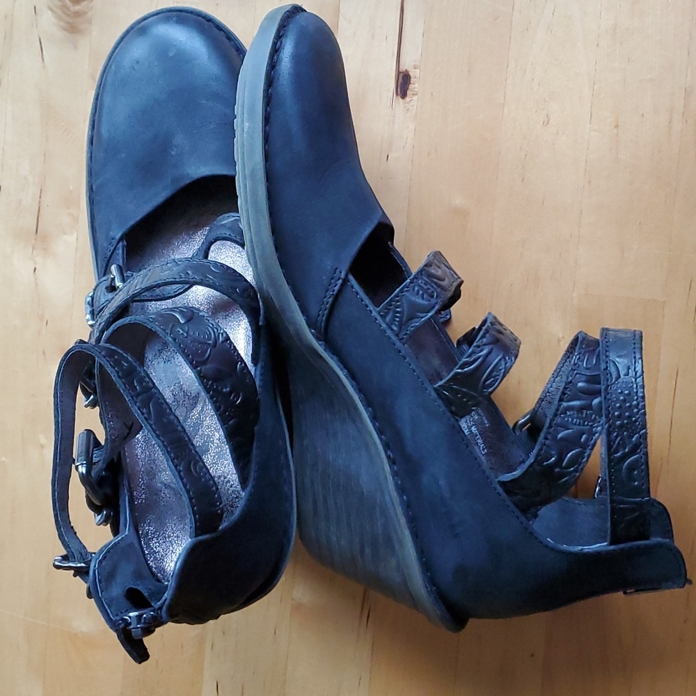 Biker Moto wedge buckle heels